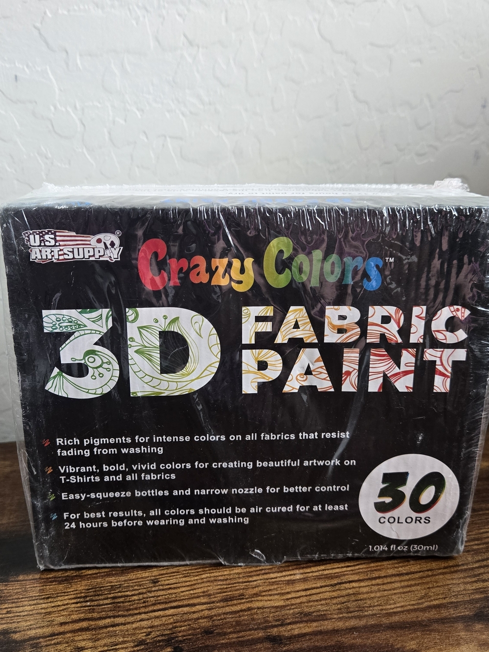 NIB U.S. Art Supply Crazy Colors 3D Fabric Paint Set - 30 Pack Squeeze Bottles